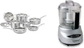 Cuisinart 12 Piece Cookware Set MultiClad Pro Triple Ply Silver MCP-12N &amp Food Processor Mini-Prep 3 Cup 24 oz Brushed Chrome and Nickel DLC-2ABC