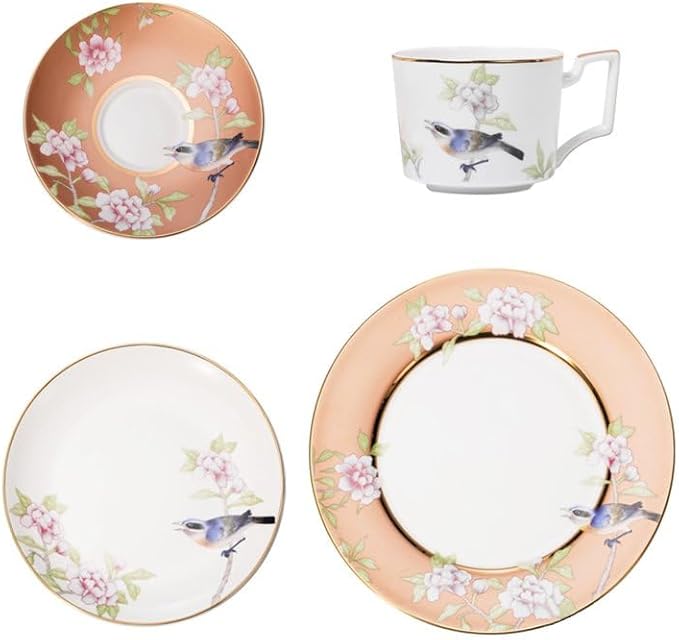 24 piece bone china dinnerware set for 6 luxury dinnerware sets for home wedding partyFreezer Safe Elegant Dining PlatesFlower and bird elements AJW12