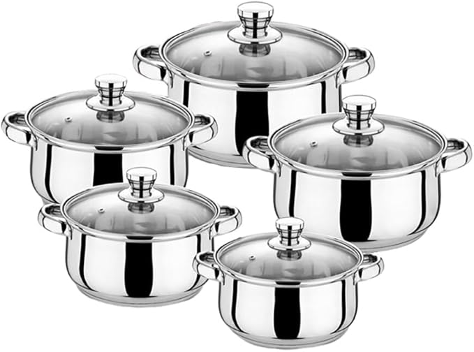 Nonstick Kitchen Cookware Sets Stainless Steel Cookware Pot Stainless Steel Cooking Pot Set with Glass Lids for Gas Electric Halogen Ceramic Induction Hobs
