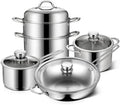 Cookware Set Stainless Steel Household Frying Pan Soup Pot Set Tool Steamer Frying Pan Glass Lid Kitchen Utensils (Color : A Size A (A