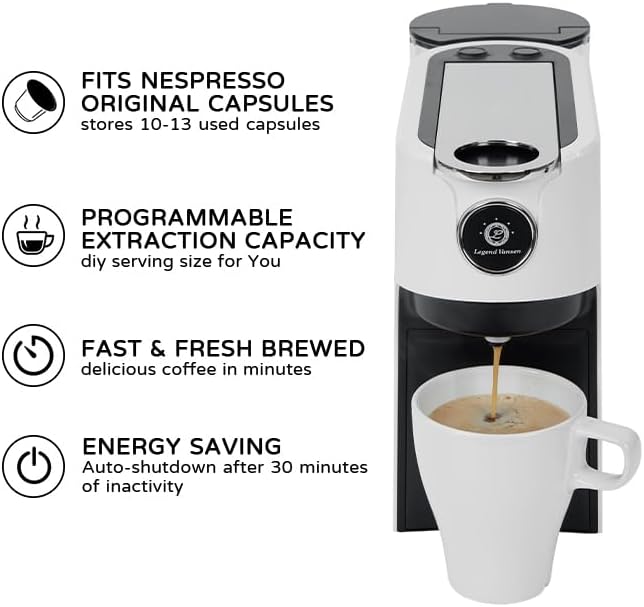 Legend Vansen Espresso Machine for Nespresso Original PodsEspresso Coffee Machine with 2 Extraction Modes and 41oz Removable Water TankCompact Capsule Coffee Maker for Home、Office