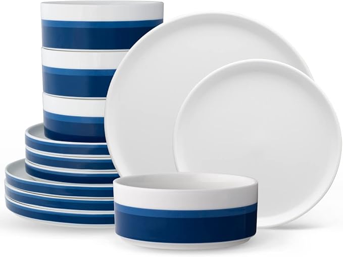 Noritake ColorStax Stripe Blue 12-Piece Dinnerware Set Service for 4