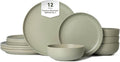 12-Piece Matte Green Dinnerware SetStoneware Dinnerware for 4 Microwave &amp Dishwasher Safe Stackable Design for Kitchen and Dining - Plates and Bowls
