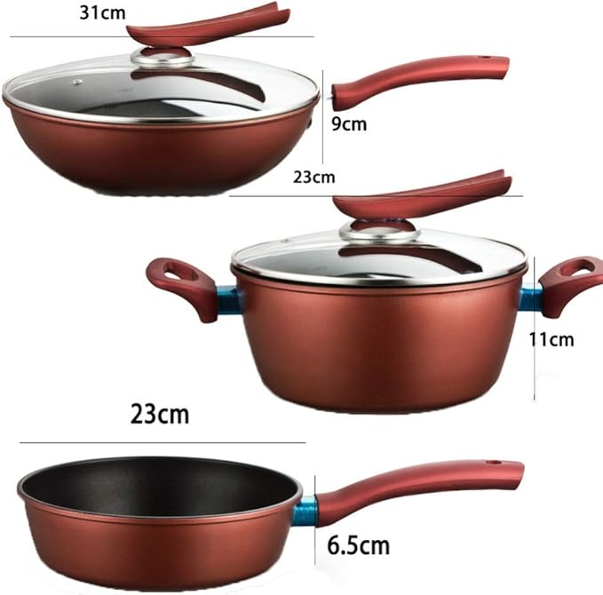 3 Pieces Cookware Pot &amp Pan Sets Saucepan Set Wok Frying Pan Induction Suitable Set ofCan be Used in a Variety of stoves Including Induction cookers Cookware Set