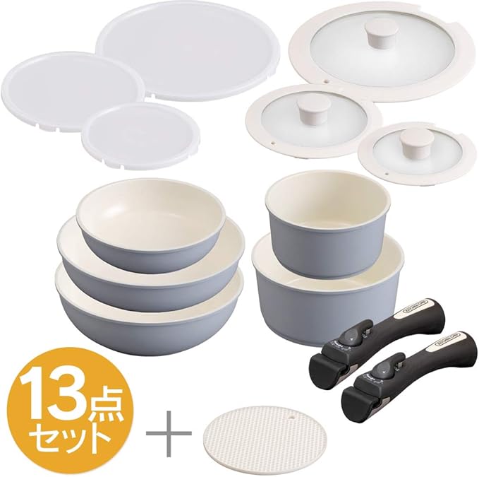 IrisCeramic Color Bread IH corresponding Kitchen Chef [5] Gray 13-Piece Set (IH Compatible) Frying pan take a Handle CC-SE13N