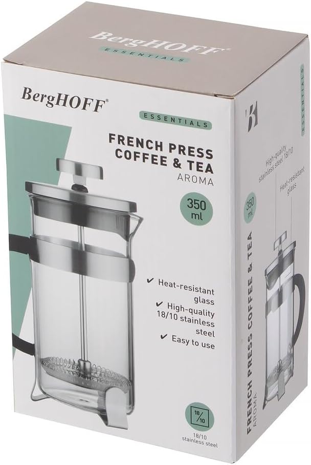 BergHOFF 1106810 0.35 Litre Stainless Steel Studio Coffee/Tea Plunger Clear
