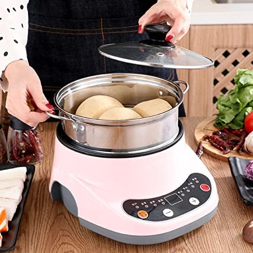 Multicooker Smart Electric Hot Pot Multi-Function Cooking Frying Pan Household Non-Stick Dormitory Rice Cooker Porridge Steamer (Color : Pinkdoublelayer Size : 24cmindiameter)
