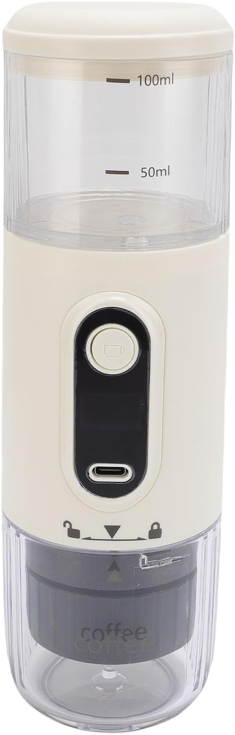 Handheld Capsule Coffee Maker for Car Camping – Efficient Extraction for Work Use – Portable Coffee Machine Compatible Ground (White)