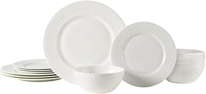 Mikasa Patterson Vegan Bone China Chip Resistant 12 Piece Dinnerware Set Service for 4
