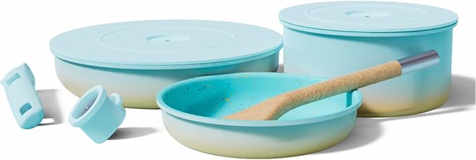 Ombré Titanium Ceramic Cookware Set Non Toxic – 8 Pcs Non Stick Pots and Pans Set with Removable Handles Magnetic Lid &amp Wooden Spatula for Cooking – Oven &amp Dishwasher Safe (Catalina Blue)