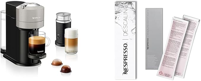 Nespresso Vertuo Next Coffee and Espresso Maker by Breville with Aeroccino Milk Frother Light Grey Descaling Kit