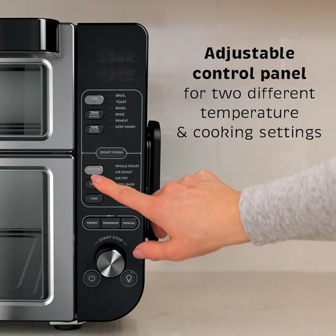 Ninja DCT451 12-in-1 Smart Double Oven with FlexDoor Thermometer FlavorSeal Smart Finish Rapid Top Convection and Air Fry Bottom  Stainless Steel