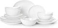 Sweese 18-Piece Dinnerware Sets for 6 Porcelain Plates and Bowls Set Scratch Resistant Dishes Microwave and Oven Safe Dishware Snow White