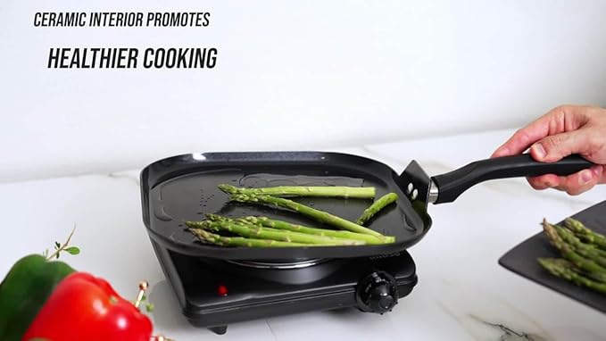 4-Piece Black Ceramic Non-Stick Pots and Pans Set 10 &amp 10.5 Inch Frying Pans with Cool Grip Handles Aluminum Healthy Ceramic Cookware Set for Home