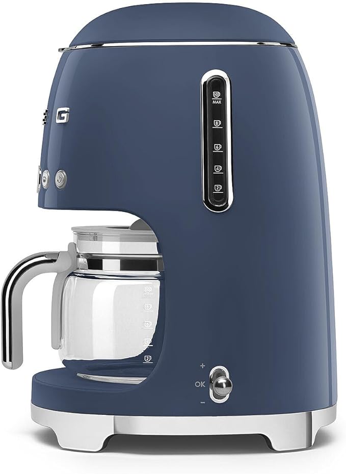 Smeg DCF02NBEU Filter Coffee Maker Aroma and Autostart Function Glass Jug Up to 12 Cups 2 Levels of Intensity Keep Warm Mode 1050 W Blue Navy