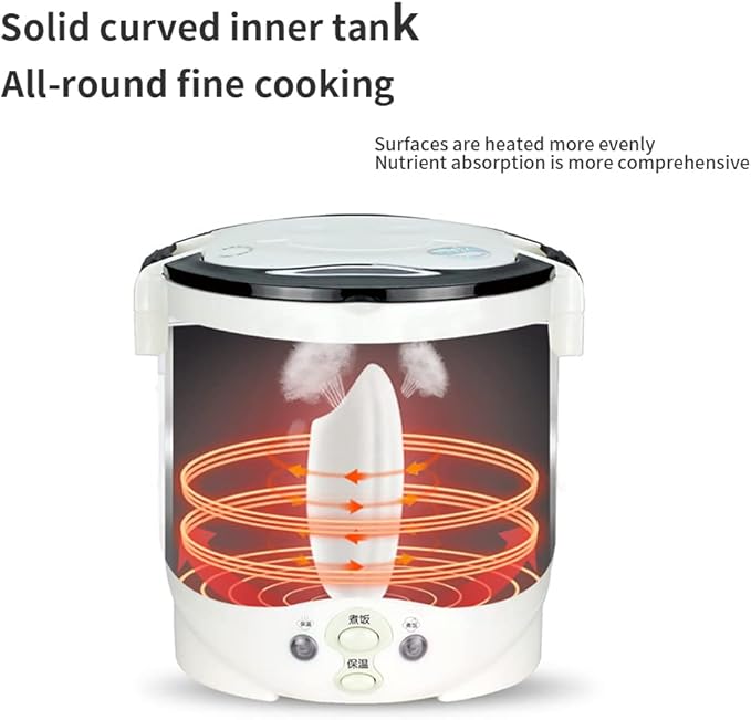 Mini Rice Cooker Vehicle-Mounted Rice Cooker 12V Thermal Insulation and Protection Function 1L Portable Steamer Boiling Pot Portable Handle Outdoor Boiling Cooker Portable Cooker (Green)