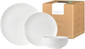 Anders and White 'Coupe' - White Vegan Friendly Bone China Dinner Set. 12 Pieces Dinnerware Set. Contains 4X Dinner Plates Side Plates and Bowls.