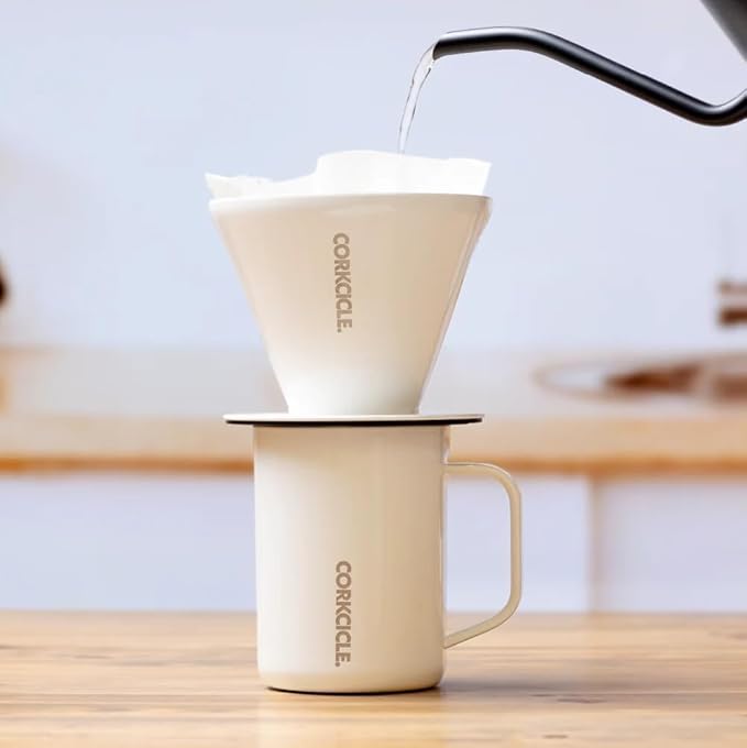 Corkcicle Pour Over Set - Pour Over Coffee Maker for Your Home - Triple-Insulated Stainless Steel Mug - BPA &amp Phthalate Free - With Non-Slip Silicone Base - Home Barista Set - Ceramic Slate