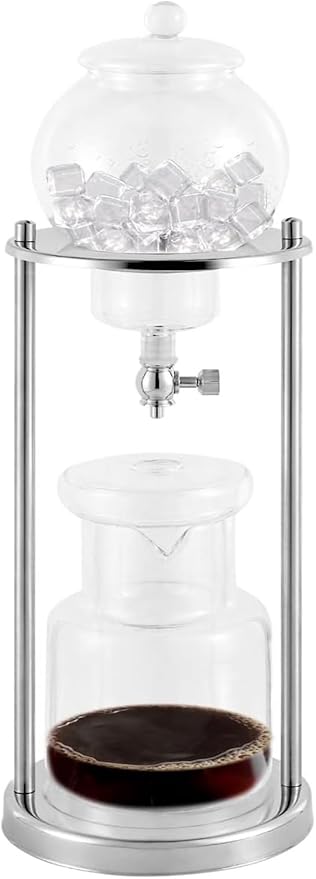 SOYON Cold Brew Coffee Tower600 Ml Iced Coffee DripperPortable Cold Brew Dripper Tower Coffee MakerLuxury Glass Slow Smooth Drip Coffee Machine For Home Office(Silver)