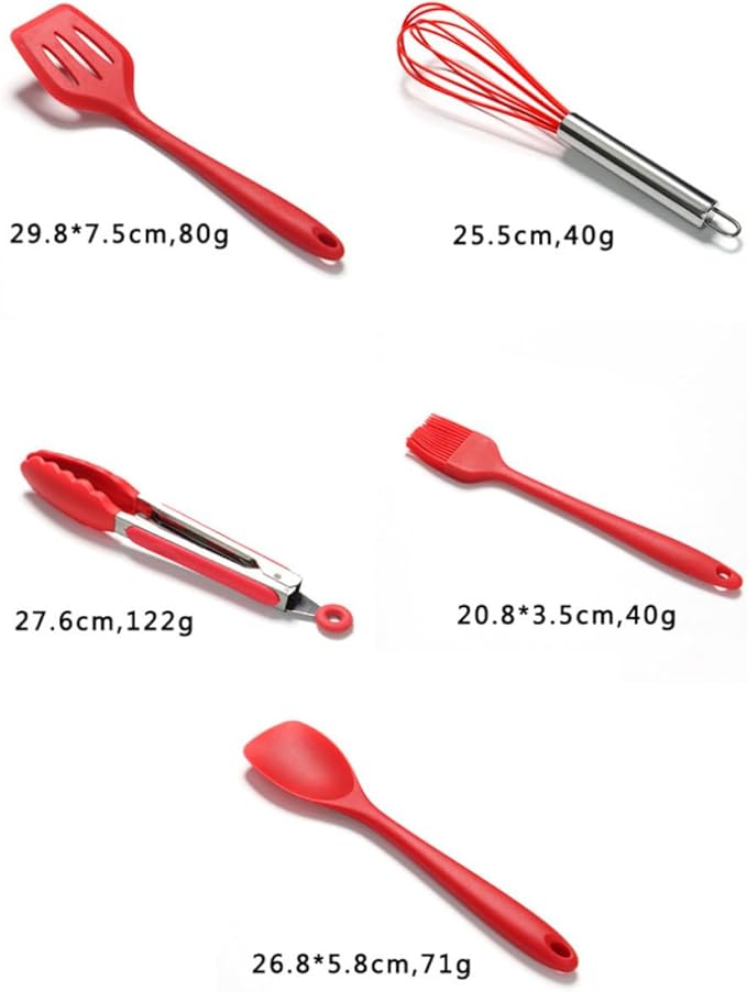 10pcs Non-stick Silicone Cookware Set Kitchenware Suit Egg Scraper Spoon Spatula Brush Red