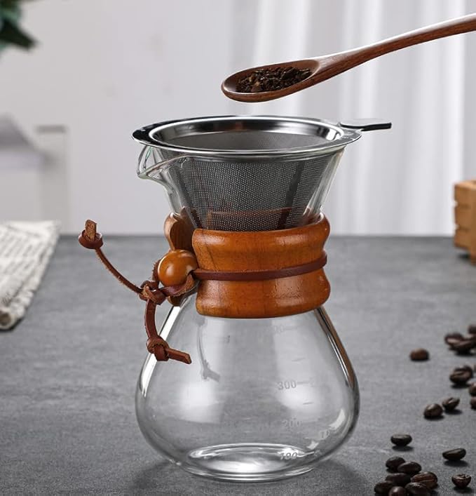 Pissente Pour Over Coffee Maker High Temperature Glass Manual Coffee Dripper Brewer Coffee Drip Brewing Pot with Stainless Steel Filter for Home Café Restaurant Camping (400ml)