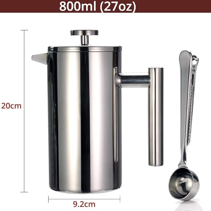 Best French Press Coffee Maker - Wall 304 Stainless Steel Keeps Brewed or Tea Hot