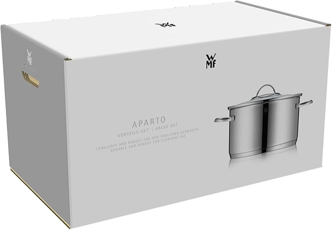 WMF Aparto Vorteils 6-Piece Induction Saucepan Set with Glass Lid Polished Cromargan Stainless Steel Induction Pots Set Uncoated Dishwasher Safe