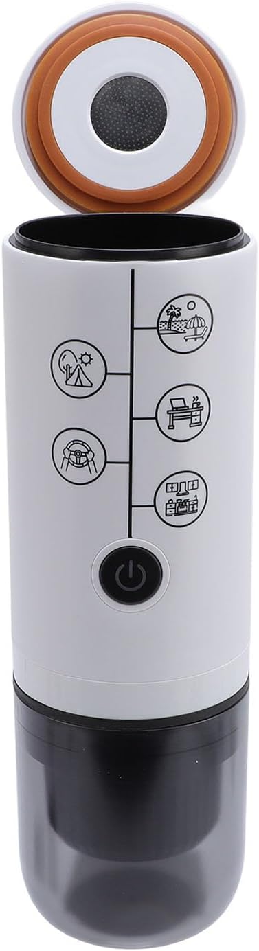 Portable Coffee Maker Self Heating Electric Machine 17Bar Pressure for Travel Camping Office With Coffee Powder &amp Capsules Compartment Especially for RV Hiking (White)