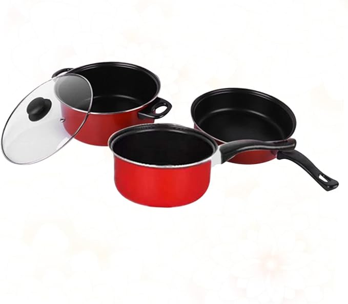 3-Piece Non-Stick Frying Pan Soup Pot Milk Pan Set Multifunctional Kitchen Cookware for Home Use Sturdy Easy to Clean Cooking Tools