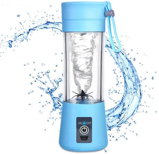 Portable Blender Smoothies Personal Blender Mini Shakes Juicer 380 ml Cup USB Rechargeable Cordless Shaker Bottle (Blue) 8x3 (Q2-6888)