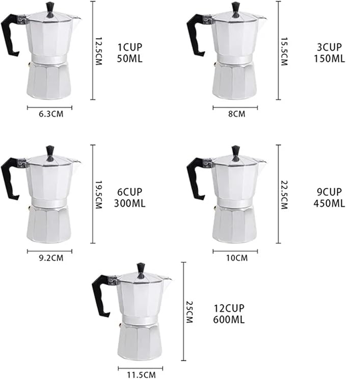 Coffee Maker Machine Aluminum Mocha Pot Mocha Coffee Pot Octagonal Aluminum Pot Span(300ml for 6cups)