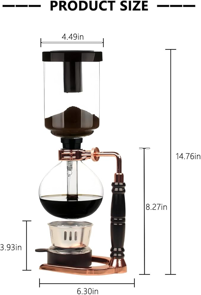 Portable Siphon Coffee Maker Tabletop Glass Siphon Coffee Pot 5-Cup (600ml) with Alcohol Burner Adjustable Buffer Clamp Stainless Steel Bracket Base for Coffee Aficionados