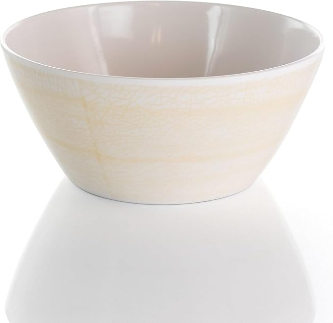 12 Piece Cream Melamine Dinnerware Set – Lightweight Shatterproof Plates and Bowls with Crackle Design – Modern Minimalist Outdoor Indoor Dish Set Dishwasher Safe