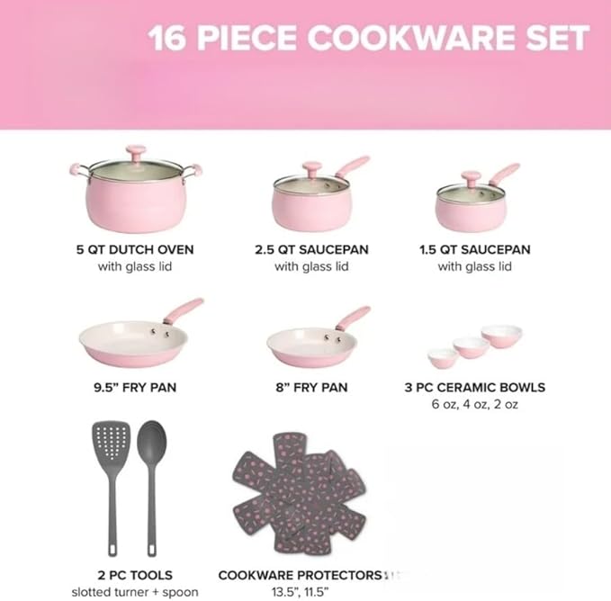 16 Piece Non-Stick Aluminum Cookware Set