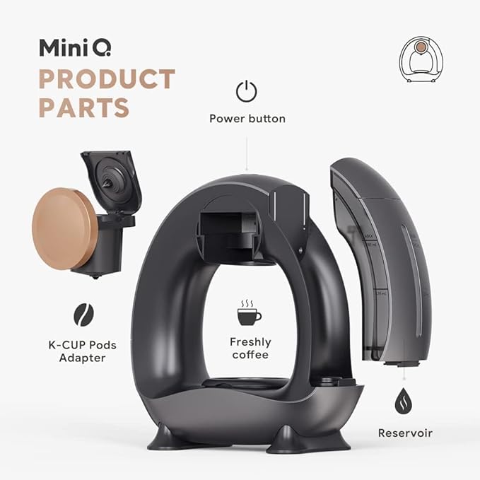 BENFUCHEN Pod and Grounds Single-Serve Coffee Maker 2 in 1 One Cup Coffee Machine Compatible with K-Cup Pod &amp Coffee Grounds/Tea Compact Design 4-8oz Grey