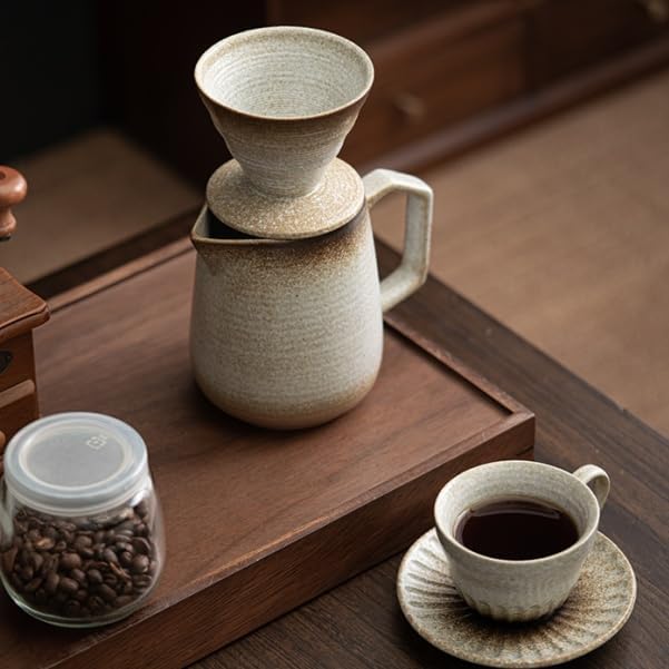 Pour Over Coffee MakerCeramic Coffee Maker With 100 pcs Paper Filter16oz/480ml Pour Over Coffee Dripper (Off White)