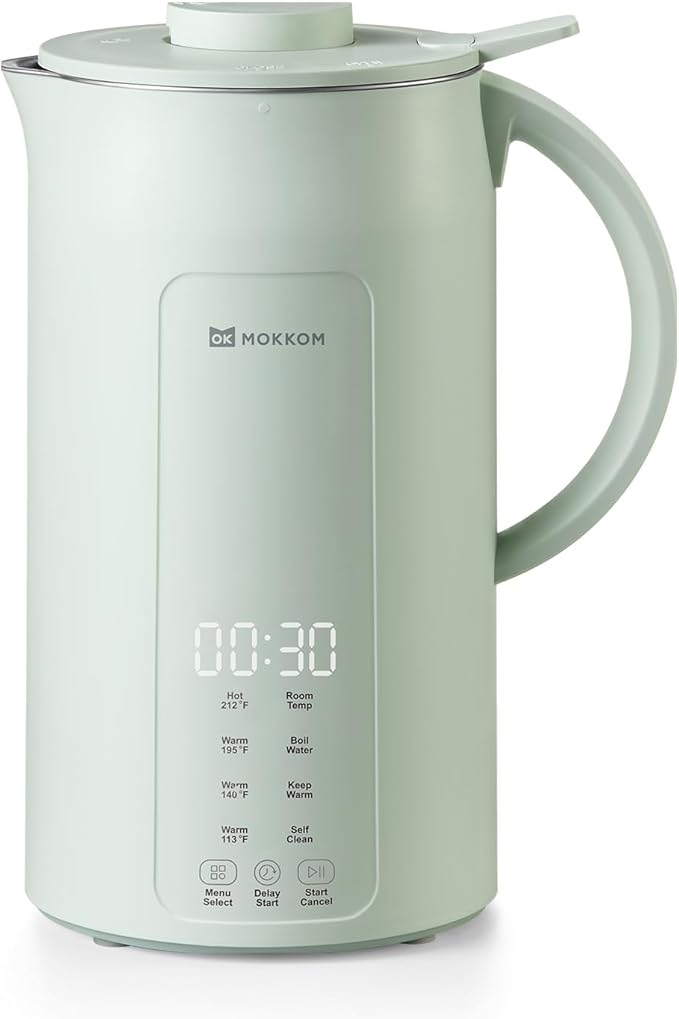 MOKKOM Nut Milk Maker 42oz Automatic Almond Milk Machine for Homemade Plant-Based Milk Oats Soy Dairy Free Beverages Soy Milk Maker with Delay Start/Keep Warm/Self-Cleaning/Boiling Green