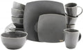 16-Piece Soho Lounge Square Gray Dinnerware Set – Modern Stoneware Dish Set for 4 – Reactive Glaze Finish – Microwave &amp Dishwasher Safe