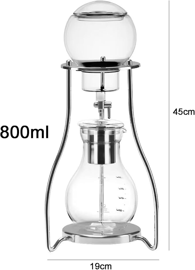 DIY Ice Coffee Brew Tower Ice Drip Coffee Maker with 800ml Glass Pot Stainless Steel Rack Flow Rate Control Valve for Making 6-8 Cup Gift for Coffee Lovers