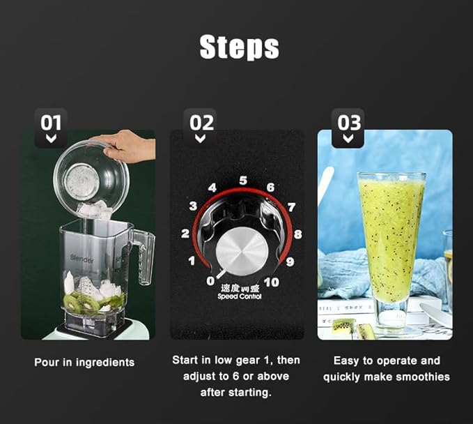 Professional Smoothie Blender 2L Commercial Smoothie Maker 1600W Power Motor 10 Speeds and 4 Dimensional Spoiler Function Can Make Smoothies Milkshakes Soy Milk Juice and More