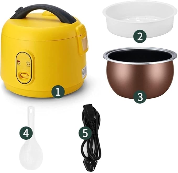 Multi-Function Rice CookerElectric Rice Cooker Yellow 2L Small Rice Cookers with Removable Non-Stick Rice Pot Meat Or Porridge Cooking