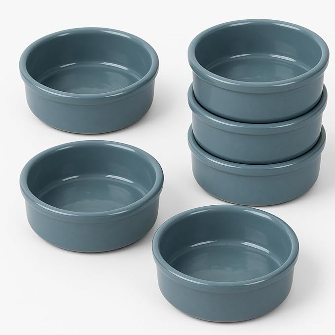 Areste Mexican Clay Cookware Set of 6 – Full Light Blue Terracotta Pots Bowls Plates &amp Serving Dishes – Spanish Earthenware for Baking Yogurt Kheer Meat Vegetables – Cazuelas Mexicana