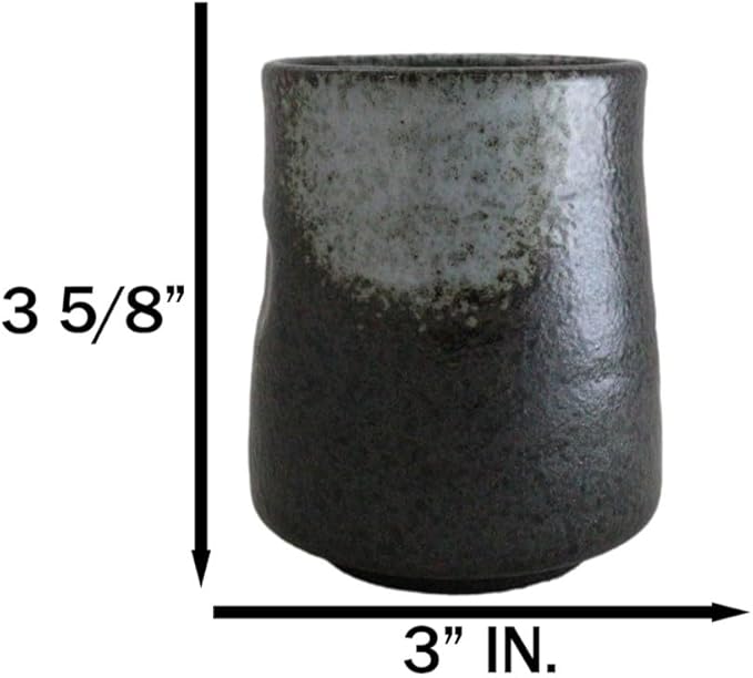 Ebros Gift Artistic Charcoal Grey Tone Hakumu Porcelain Ceramic Collection Dinnerware Serveware Kitchenware Set Asian Japanese Restaurant Supply (Pack Of 6 Yunomi Reactive Glaze Tea Cups 9oz)