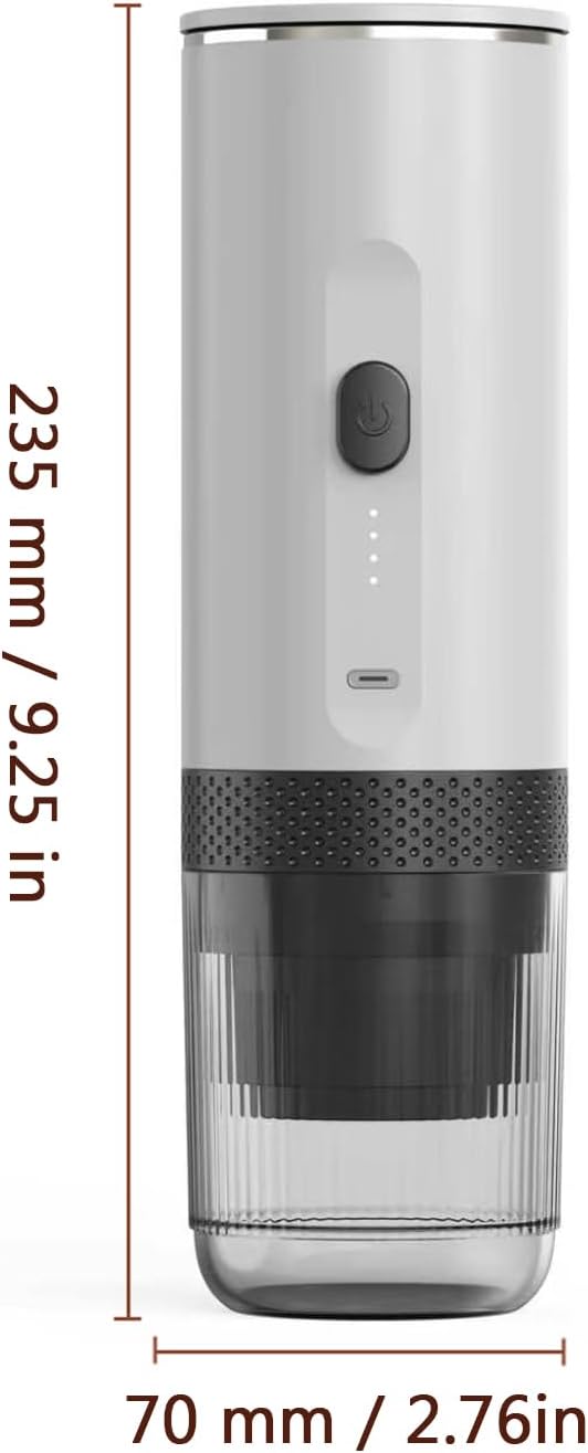 Asixxsix Portable Coffee Maker 2 in 1 Machine with Grinding and Capsule Compartments 20Bar Pressure 7500mAh Rechargeable Fast Heating for Camping Travel Home Office (White)