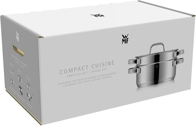 WMF Compact Cuisine 5-Piece Induction Saucepan Set with Glass Lid Polished Cromargan Stainless Steel Induction Pots Set Uncoated Inner Scale