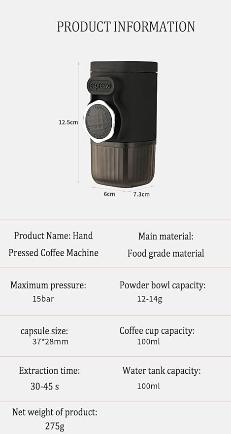 Portable Hand press Coffee Maker with with Capsule Compartment and Coffee Powder Bowl &amp Travel Mug - Compact Espresso Machine for Home Travel Manual Coffee Brewing