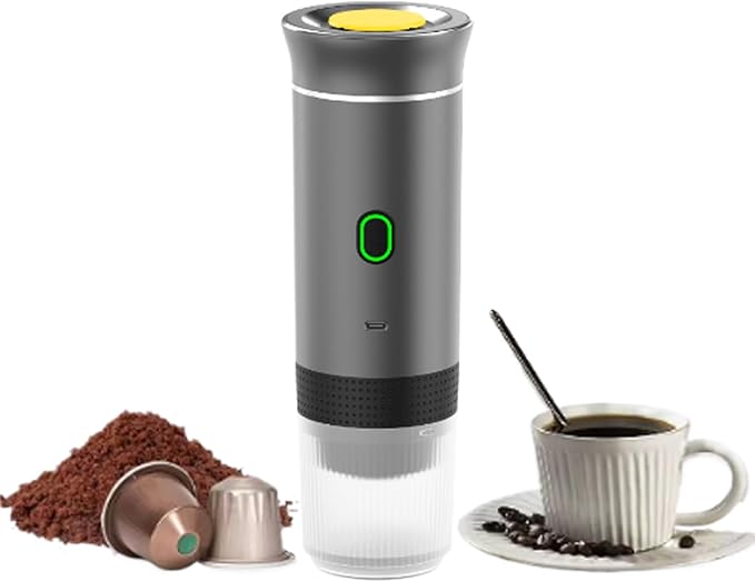 Portable Electric Espresso Coffee MakerSelf-Heating Car Espresso Maker3-in-1 Espresso Makerfor Camping RV Travel Office (gray)