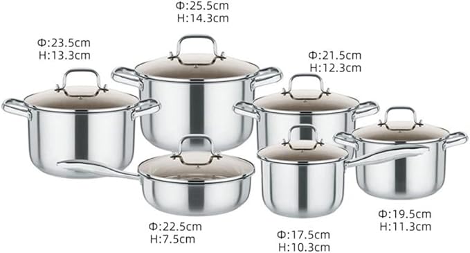 Cooking Pot Frying Pan304 Stainless Steel Cookware Set 12 Piece Cookware Set Pots and Pans with Glass Lid Kitchen Cookware