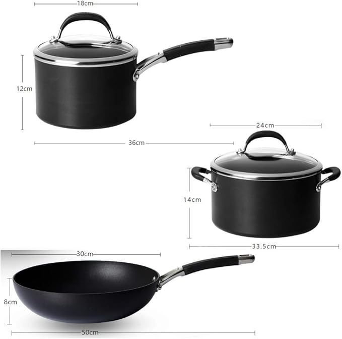 3-Piece cookware SetAluminum Wok Soup Pot Milk Potwith Glass CoverNon-Stick pan Suitable for Gas Induction Cooker.saucekitchen Gourmet Making pan SetsPan Sets。 in