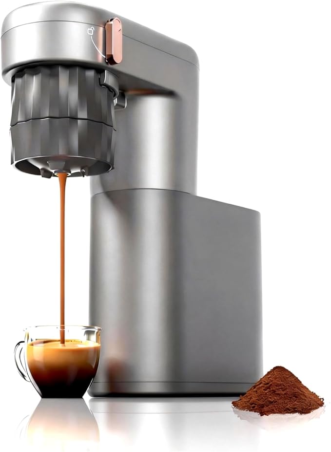 C1 Compact Mini Espresso Machine with Ground Coffee Rechargeable Portable Espresso Maker Electric Small Espresso Machine for Travel RV Car Camping Hiking Office Home Use Coffee Maker with Rich Crema